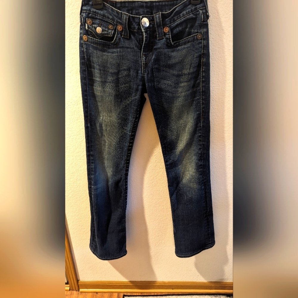 True Religion Joey World Tour Denim Women's 27 Wide Leg Flap Pockets Jeans #189